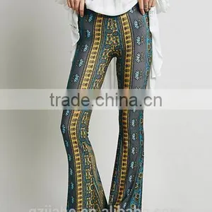 Fashion Hot Sale Paisley Print Stretch Flare Boho Hippie Style Pants Boho Pants Bell Bottom Trousers thumbnail-1