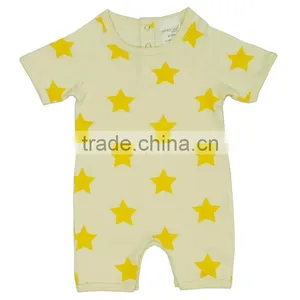 Quality Organic Cotton Baby Rombers and Organic Cotton Knit Yellow Star Print Baby Rombers With Short Sleeve Cute Baby Rombers thumbnail-1