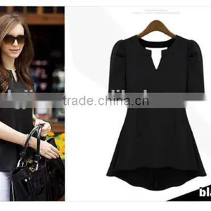 Women's Scarf Collar V Neck Short Sleeve Slim Casual Blouse thumbnail-4