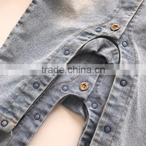 Korean Style Baby Clothes Romper Stone Washed Denim Romper With Two Pocket thumbnail-3
