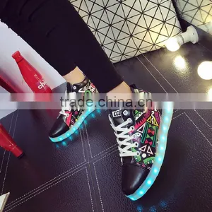 HFR-T1731 2017 New Arrival Fashion Flower Printing Led Shoes thumbnail-1