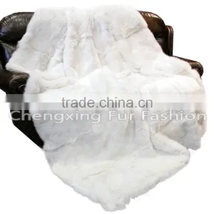 CX-D-43 Home Textile Good Quality White Carpet Rex Rabbit Fur Fur Throw Blanket thumbnail-1