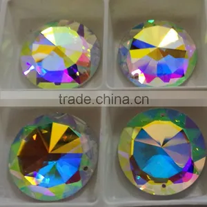 Crystal AB Glass Flat Back no Hotfix Crystal Element Brilliant Round Flat Back Stone With Two Holes thumbnail-2