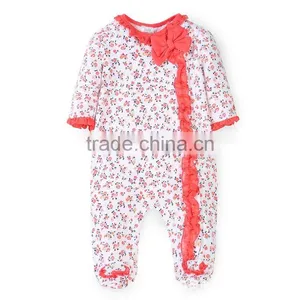 Flower Printed Long Leg Lace One-Piece Toddler Girl Jumpsuit thumbnail-1