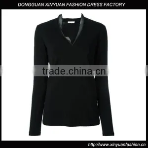 Custom Women Long Sleeve V Neck Plain T-Shirts,New T Shirts Design V Neck Black Blank Plain t Shirt for Women thumbnail-1