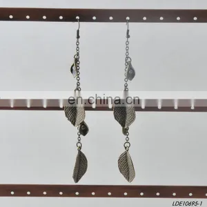 Antique Brass Leaf Pendant Drop Earrings thumbnail-1