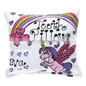 Cotton Linen Square Decorative Throw Pillow Case Cover 18'' X 18'' Brand LOGO Custom Latest Unicorn Design White Cushion Cover thumbnail-3