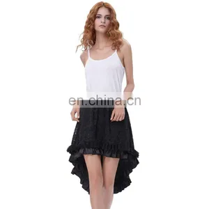 Belle Poque Vintage Retro Lace Satin Elastic Waist Asymmetrical High-Low Black Skirt BP000329-1 thumbnail-3
