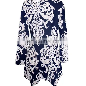 Long Sleeves Plus Size White Floral Print Tunic For Old Women thumbnail-2