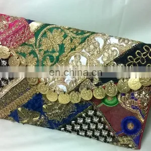 Trendy Rajasthani Zari Embroidered Traditional Indian Vintage Banjara Coin Clutch Tribal Ethnic Gypsy Clutch Handbag Pouch Bag thumbnail-1