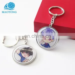 High Quality Zinc Alloy Metal Cartoon Round Shape Epoxy Logo Printing Keychain Custom Made Metal Keychains for Promotion thumbnail-6