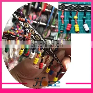 Latest Wooden Bead Lace Trim Wooden Beaded Tassel Fringe Trim thumbnail-3