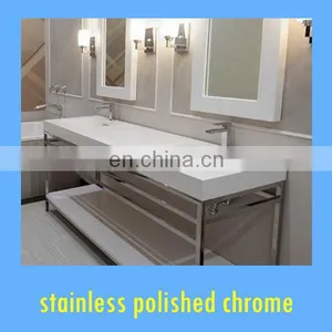 Custom Hotel Bathroom Washstand of Stainless Steel High Shine Chrome thumbnail-2