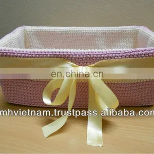 Cream pp Yarn Crochet Holder Basket With Beige Lace thumbnail-1