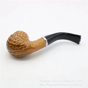 140 mm Length Wooden Resin Short Tobacco Pipe With Marble-pattern Head for Smoking thumbnail-1