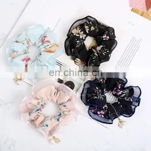 Ladies Winter Ruched Hair Rope Plain Color Imitation Pearl Pendant Charms Ponytail Holder Geometric Large Intestine Scrunchies thumbnail-3