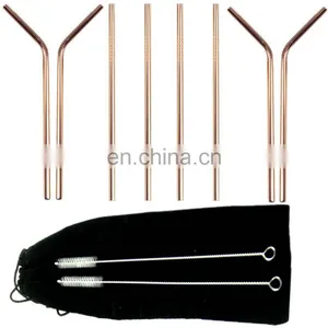 High Quality Rose Gold Plated Metal Drinking Reusable 304 Stainless Steel Straws thumbnail-3