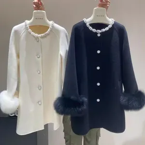 A High-end Korean-style Fox Fur Wool Coat for Autumn and Winter, a Cashmere Girl's Little Chanel Style Double-sided Tweed Coat for a Rich Girl thumbnail-1