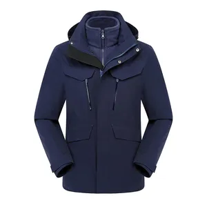 High End Detachable Two-piece Zipper Embroidered Logo Winter Workwear Windproof and Waterproof Three in One Outdoor Hiking Jacket thumbnail-3