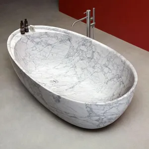 Modern and Fashionable Design Hand Carved Marble Natural Stone Bathtub Oval Marble Stone Bathroom Bathtub thumbnail-3