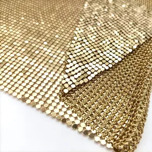 Trending Fashion Metallic Sequin Fabrics Bubble Gum Hot Pink Metal Mesh Fabric for Chainmail Dress Bags thumbnail-2