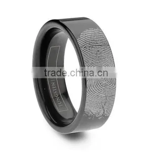 6mm 8mm Black Tungsten Fingerprint Ring, New Design Black Plated Tungsten Fingerprint Ring thumbnail-1