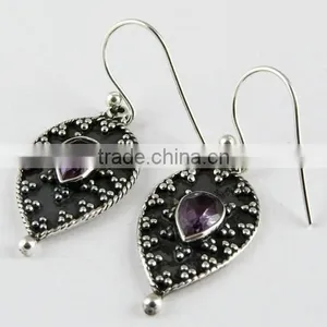 Make A Wish !! Oxidized Amethyst 925 Sterling Silver Earring, Gemstone Silver Jewelry, Handmade Silver Jewelry thumbnail-3