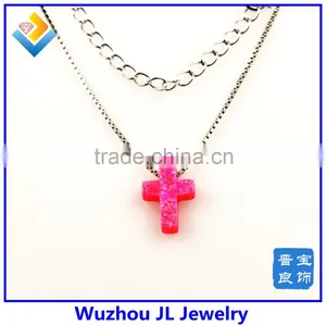 Synthetic Cross Opal Gemstone/ 925 Sterling Silver Jewelry/opal Cross Necklace thumbnail-2