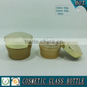 Luxury Golden Coloured Cosmetic Glass Lotion Bottle and Cosmetic Cream Jar thumbnail-5