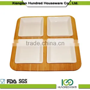 China Supplier Supply Wooden Bamboo Fruit Serving Tray With Four Dishes thumbnail-1