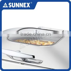 SUNNEX Modern Design Mirror Finish Stainless Steel Glass Lid Digital Control Full Size 8.5 Litre Catering Electric Chafing Dish thumbnail-1
