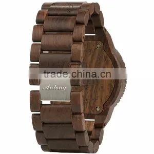 Wooden Watches Ebony Case Even Strap Japan Movement With Calendar thumbnail-3