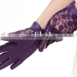 Stylish Girls Sexy Lace Gloves Purple Black Leather Sexy Lace Gloves thumbnail-2