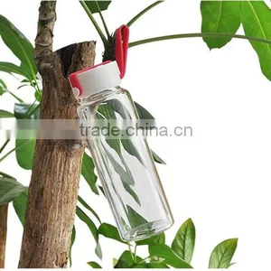 Promotional Gift Portable Reusable 500ml Glass Water Bottle Cheap Flat Glass Water Bottle With Color Cup Coat thumbnail-3