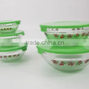 Salad Bowl Christmas Flowers 5 Pcs Glass Bowl Set With Plastic Lids thumbnail-3