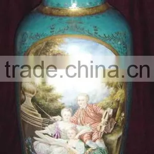 Arabic Style Crackle Ceramic Vase, Hand Painted Gilt Brass Mounted Vase thumbnail-2
