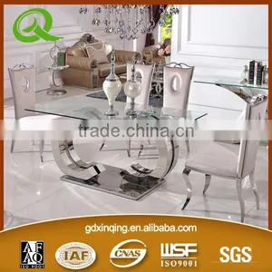 TH316 Modern Stainless Steel Dining Table With Tempered Glass Top thumbnail-2