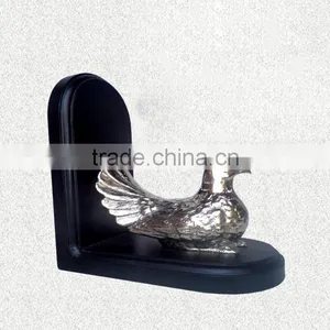 NICKLE PLATED PIGEON BIRD STATUE ON WOOD BASE FOR INTERIOR HOME DECORATION thumbnail-1