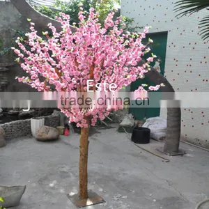 Atificial Pink Peach Blossom Flower Tree for Home Decoration Fiberglass Trunk thumbnail-1