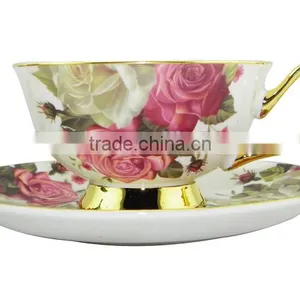 200ml Bone China European Style Flower Pattern Coffee Cup With Saucer Set for Home Decoration thumbnail-1