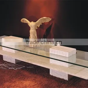 Austere White Marble TV Stand With Tempered Glass Top thumbnail-2