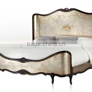 Royal Elegant English Style Victorian Silver Floral Painted Solid Wood Crown Bed With Matching Bedroom Items BF12-05244a thumbnail-2