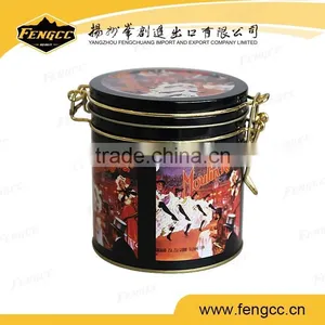 Cheap Customized Coffee Food Cylinder Tin Box With Steel Wire Buckle thumbnail-1