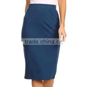 OEM Wholesale Custom Made in China Women Fashion Plain Dyed Teal High-waisted Sexy Spandex Pencil Skirt thumbnail-1