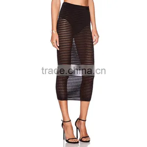 MGOO New Brand Design Women Sexy Transparent Skirts Black Mesh Midi Long Special Skirts 15146A926 thumbnail-2
