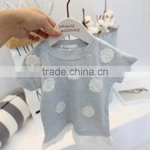 Girls Flowers Short - Sleeved All-match Kids Tshirts Cotton Children O-collar T - Shirt thumbnail-6