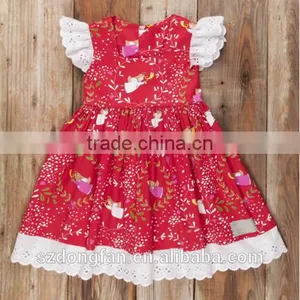 Wholesale Kids Christmas Chevron Clothing Girls Christmas Eyelet Lace Red Dress thumbnail-3