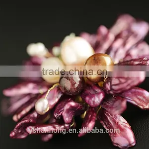 Handmade Multi Layer Organic Natural Freshwater Pearls Flower Brooch Wholesale thumbnail-2