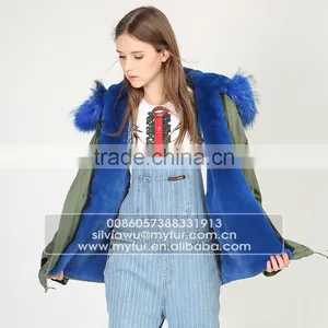 Myfur Luxury High Quality Faux Fur Lining Raccoon Fur Hooded Mini Parka Jackets thumbnail-4
