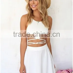 Women Sexy Halterneck Backless Two Piece Crop Tops Mini Skirt Summer Beach Dress thumbnail-2